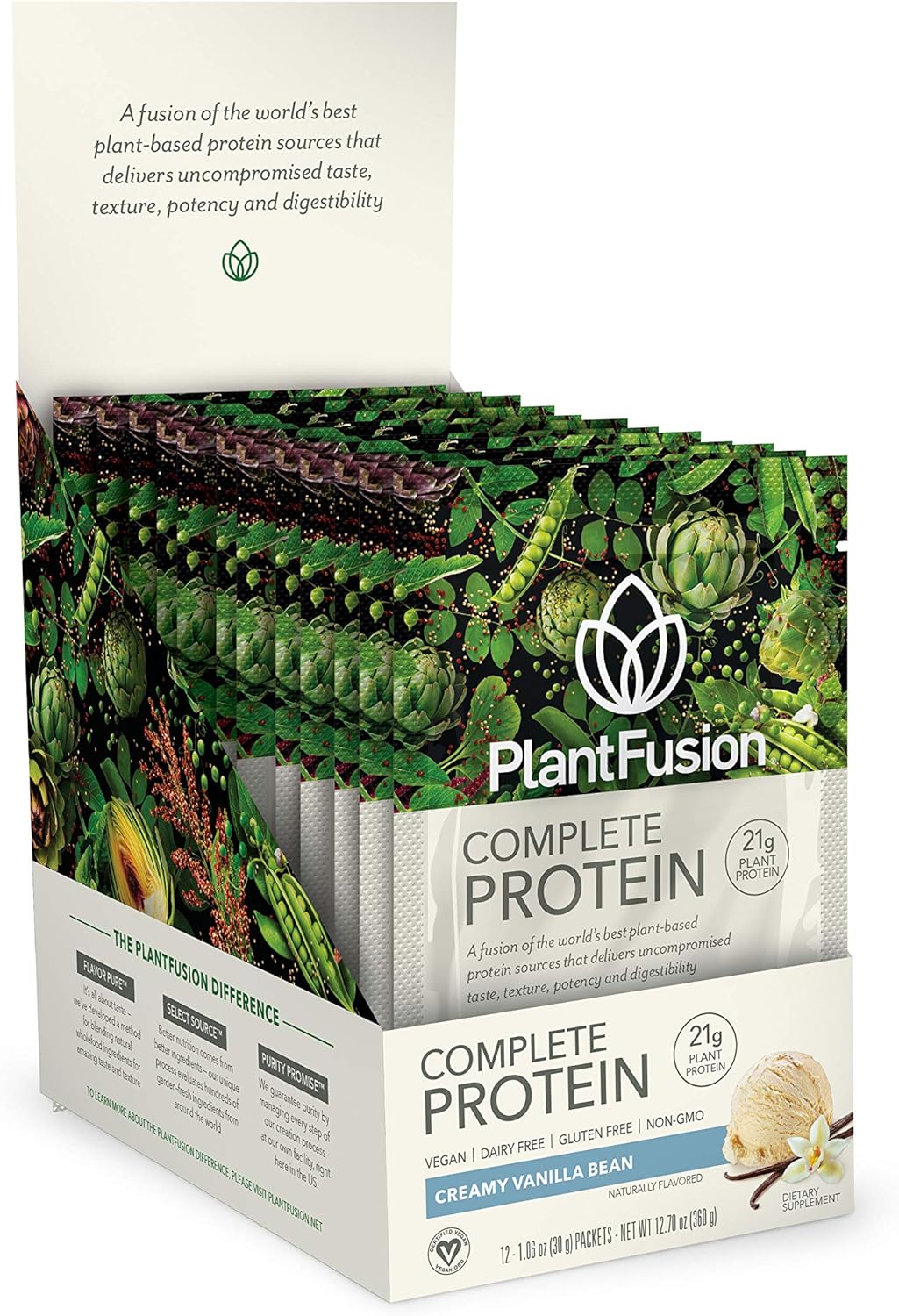 PlantFusion Vanilla Vegan Protein Powder Pack of 12 - Complete Plant Based Protein with BCAAs, Digestive Enzymes, Pea Protein - Keto, Gluten Free, Non-Dairy, No Sugar, Non-GMO - Espot.com.au