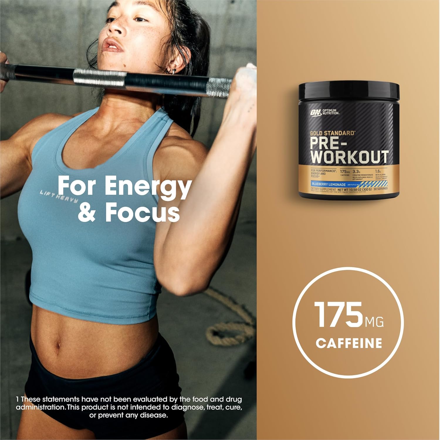 Gold Standard Pre-Workout with Vitamin D, Creatine, Beta-Alanine, Caffeine, Keto Friendly Energy Boost, Blueberry Lemonade, 30 Servings - Espot.com.au