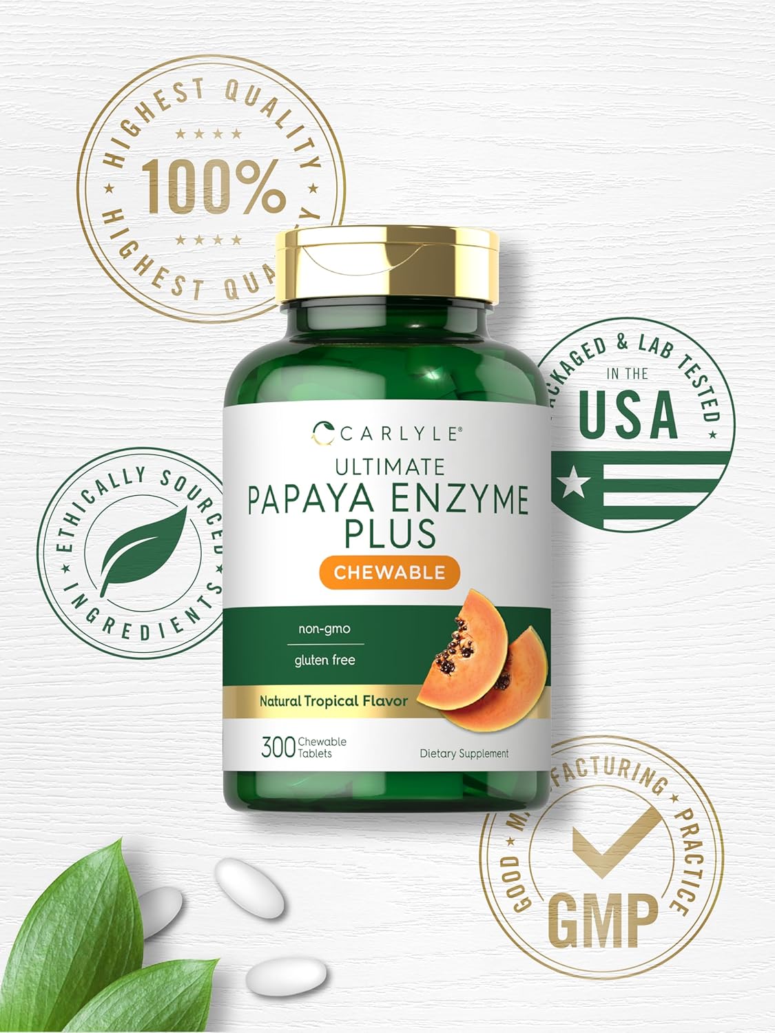 carlyle-papaya-enzyme-chewable-tablets---vegetarian-non-gmo-gluten-free-formula---tropical-flavor---digestive-health-supplement-6