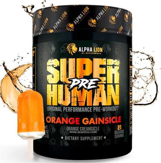 Superhuman Pre Workout Powder with Beta Alanine, L-Taurine, Tri-Source Caffeine, Nitric Oxide, Citrulline - Orange Gainsicle Flavor - 21 Servings - Espot.com.au
