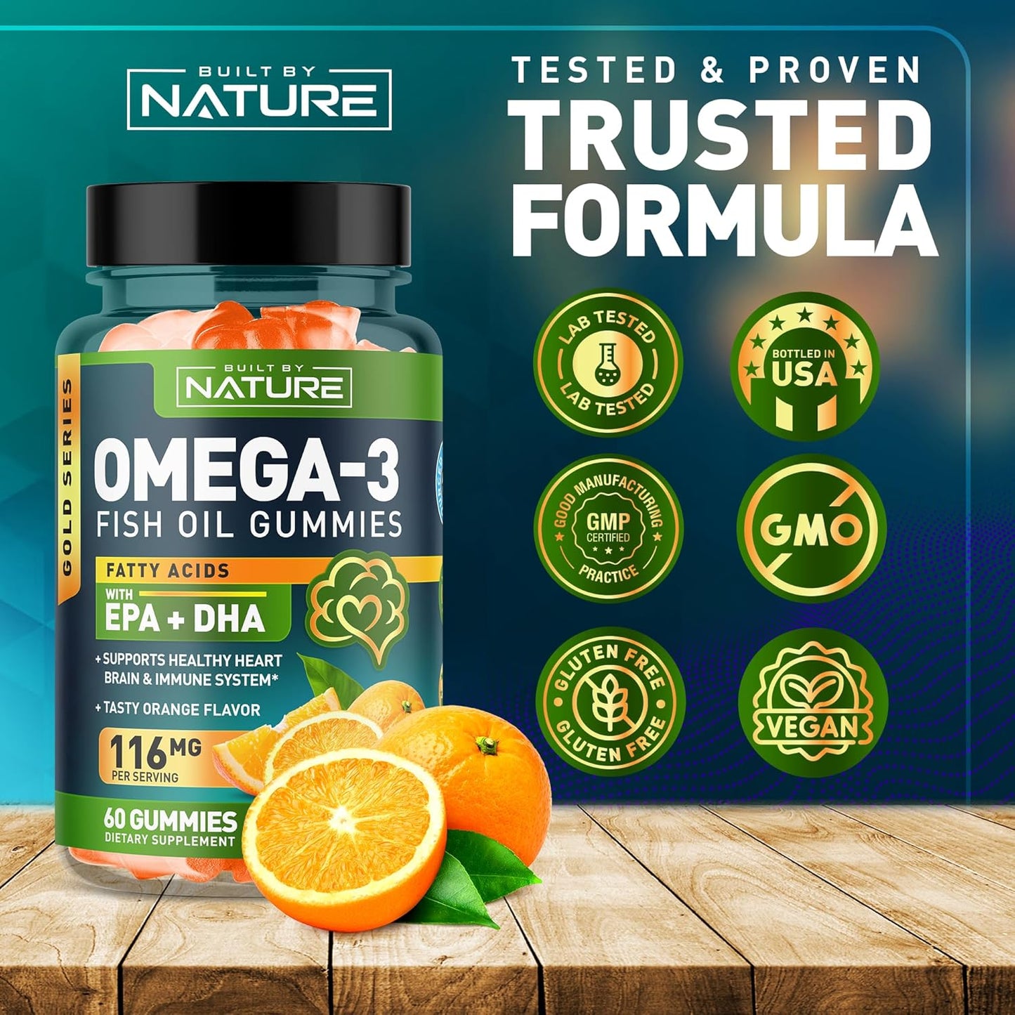 Triple Strength Omega 3 Fish Oil Gummies with EPA & DHA, 60 Gummies - Supports Heart, Brain & Immune System - Natural, Burpless Formula - 30 Day Supply - Made from Wild Fish - Espot.com.au