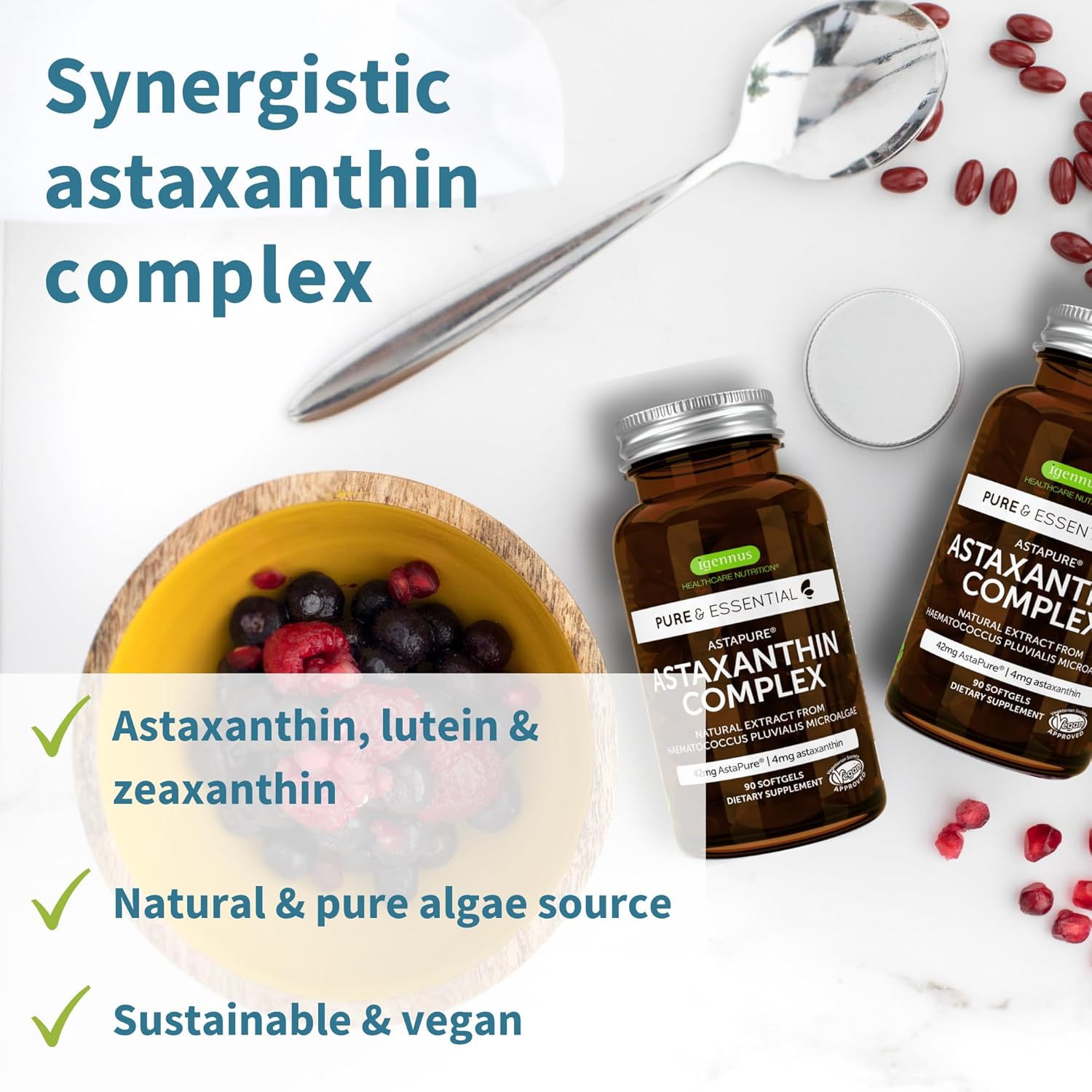 Igennus Vegan Vanilla Collagen Protein Powder & Astaxanthin Bundle for Hair, Skin & Nails - Collagen Boosting Formula with Natural Astaxanthin - by Igennus Healthcare - Espot.com.au