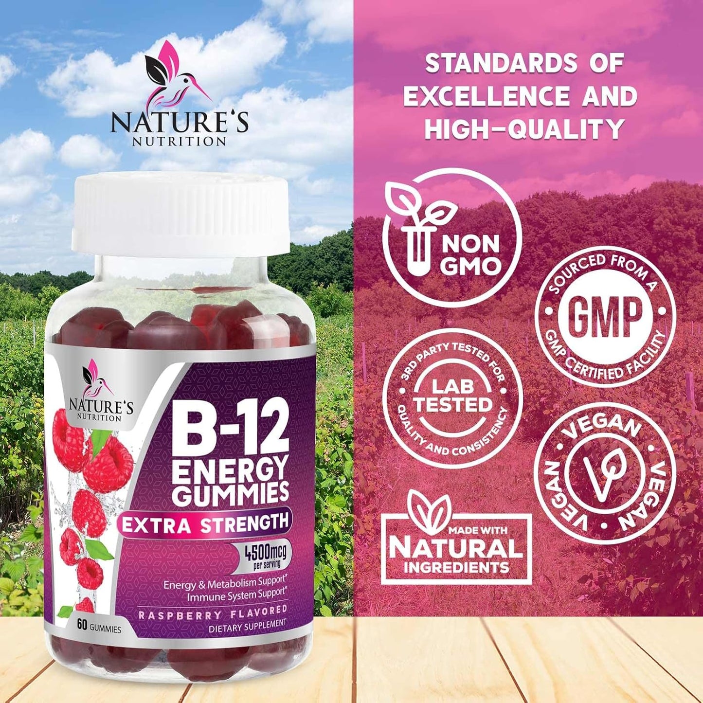 Extra Strength Vitamin B12 Energy Gummies - 4500mcg Chewable for Energy & Nervous System Support - Vegan B-12 Complex Gummy - Berry Flavor - 60 Gummies - Non-GMO - Espot.com.au