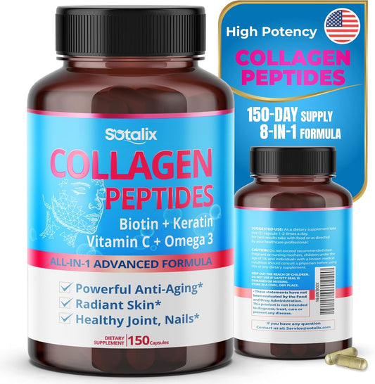 premium-collagen-peptides-supplement-with-biotin-keratin-vitamin-c-omega-3---skin-joint-nail-health---usa-made-150-day-supply-1