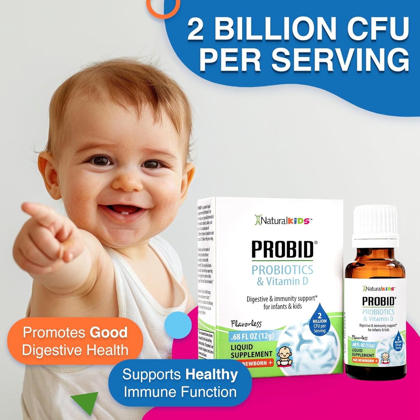 NaturalSlim Naturalkids Probid Baby Probiotic Drops with Vitamin D for Digestive Health & Immune Support - Flavorless .68 Fl Oz - Newborns, Infants, Kids - Supplement - Espot.com.au