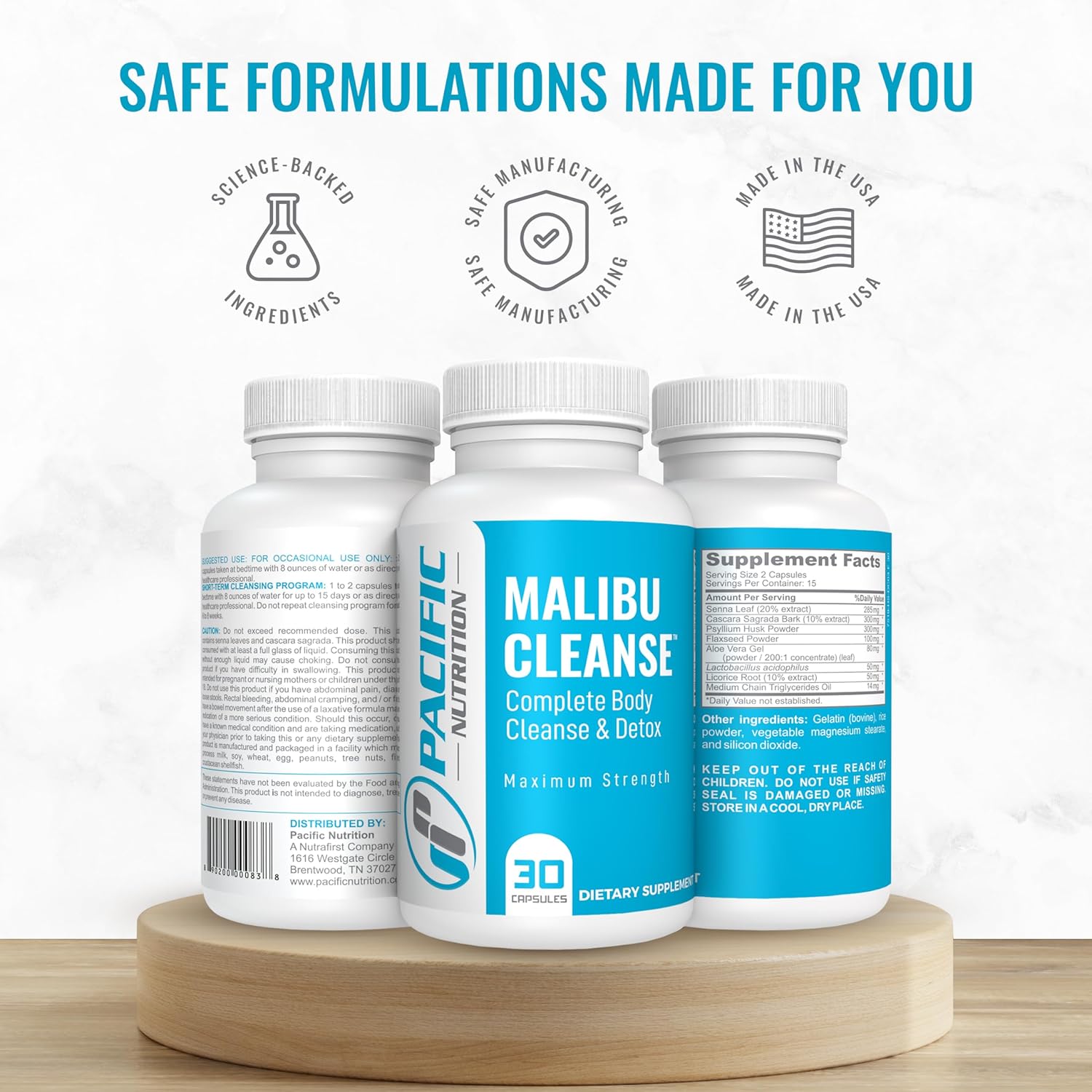 Malibu Cleanse Complete Body & Intestinal Cleanse - Natural Detox with Senna Leaf, Cascara Sagrada Bark & Aloe Vera - 30 Capsules for Men & Women's Health - Espot.com.au