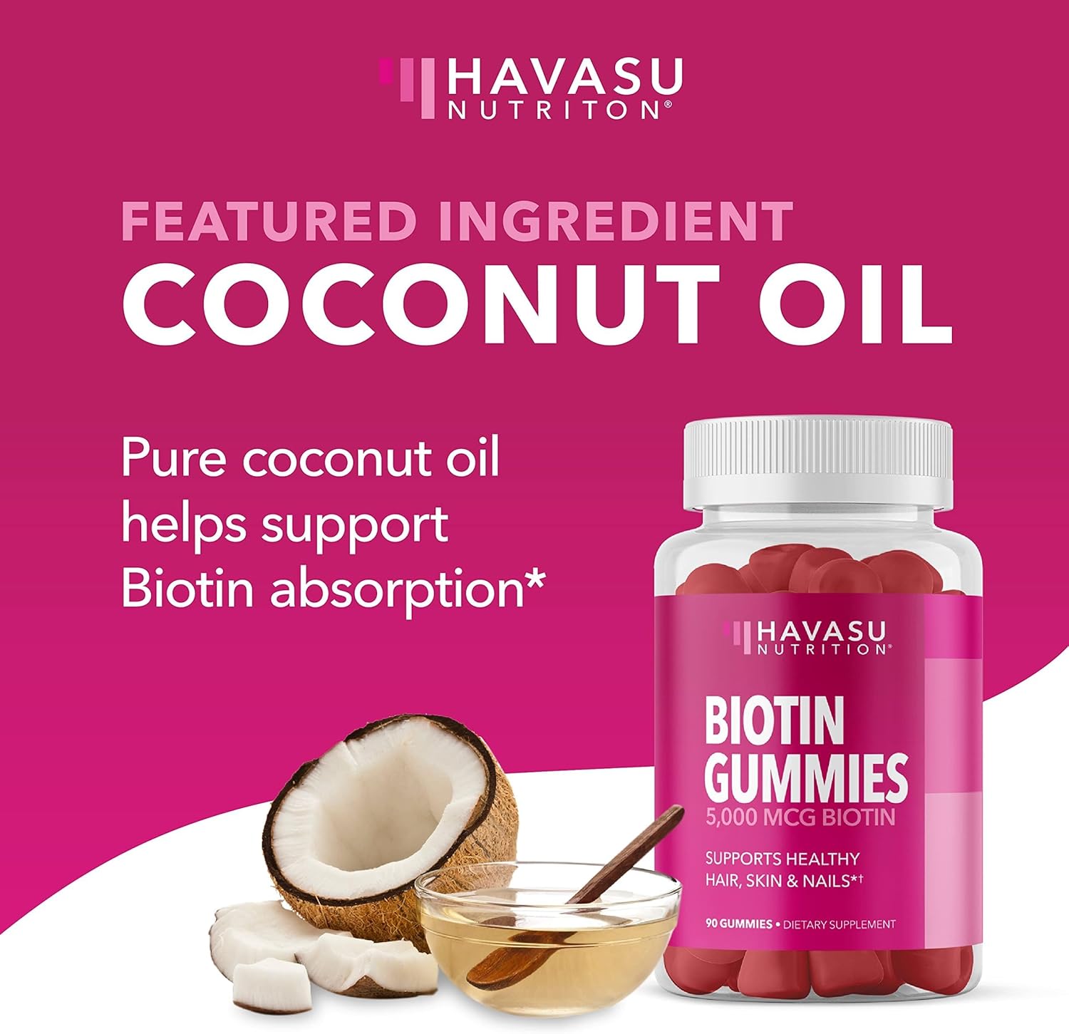 5000mcg Biotin Gummies for Hair, Skin, & Nails - Vegan Supplement - GLP-1 Nutritional Support - Promotes Healthy Hair & Skin - Vitamin B7 - Strawberry Flavor - 90 Count - Espot.com.au