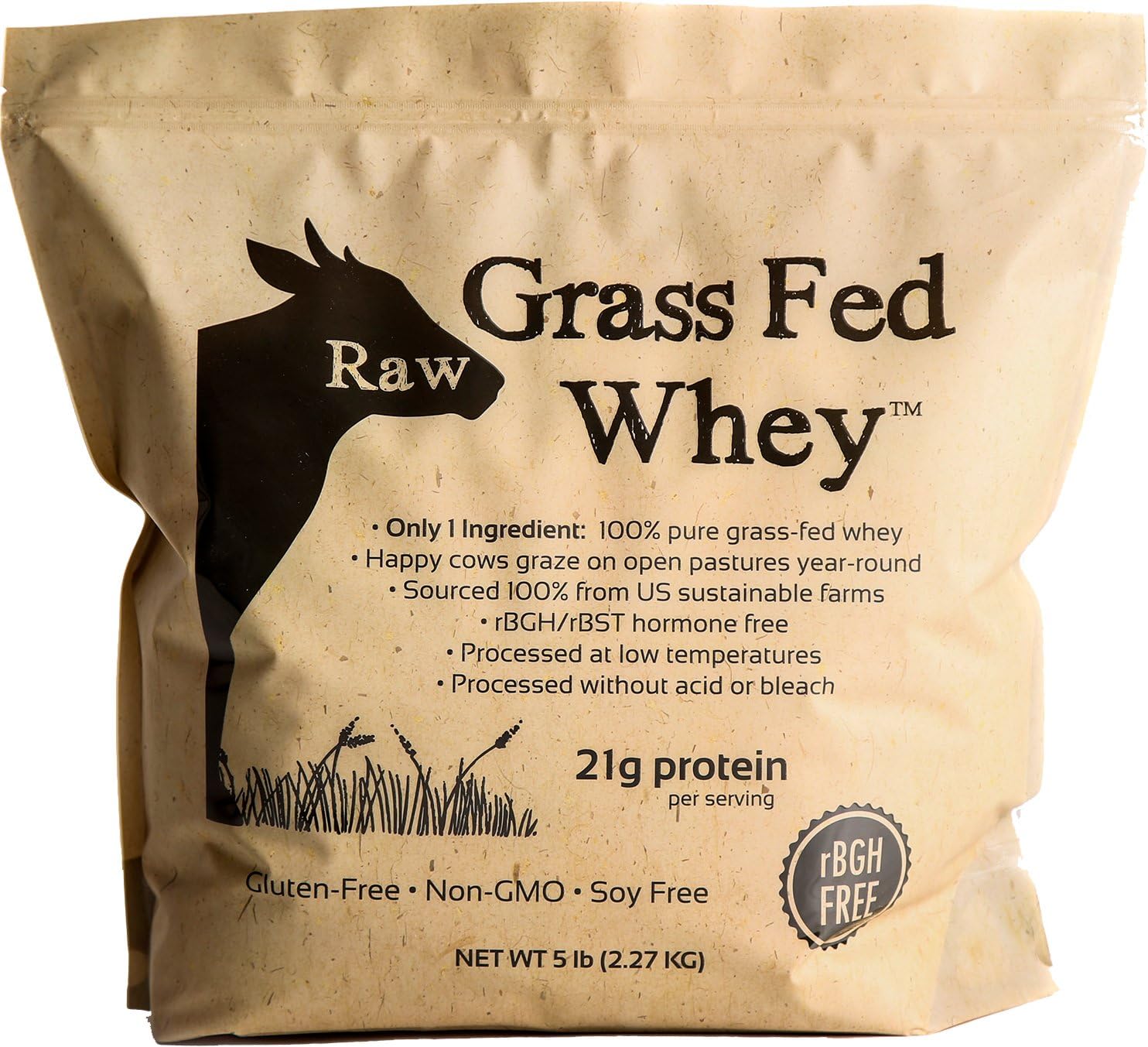 5LB Raw Organic Grass Fed Whey Protein Powder - Undenatured, GMO-Free, Hormone Free, Gluten Free - Unflavored & Unsweetened - Happy Healthy Cows - Espot.com.au