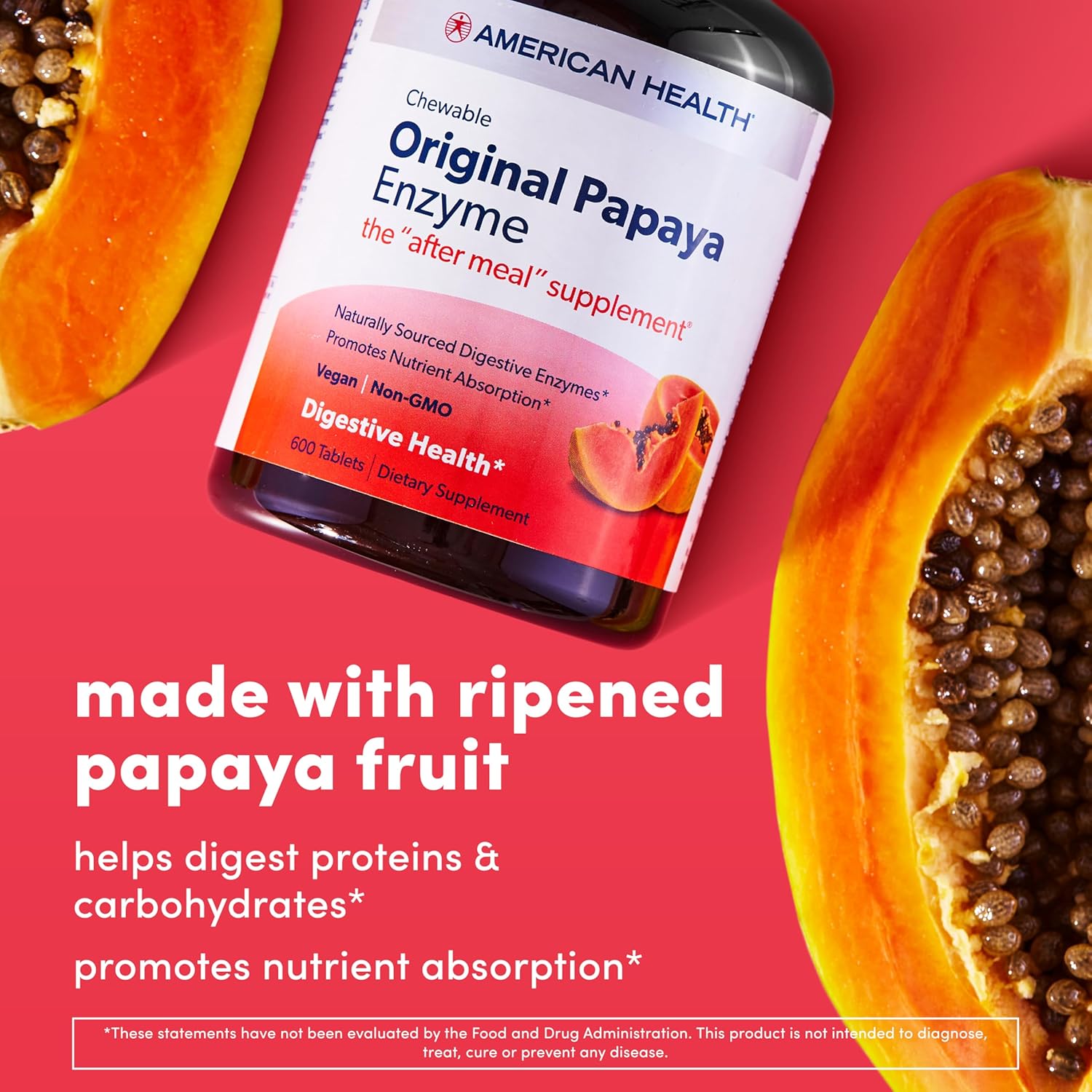 American Health Papaya Enzyme Chewable Tablets - Supports Digestion and Nutrient Absorption - 600 Tablets (200 Servings) - Espot.com.au