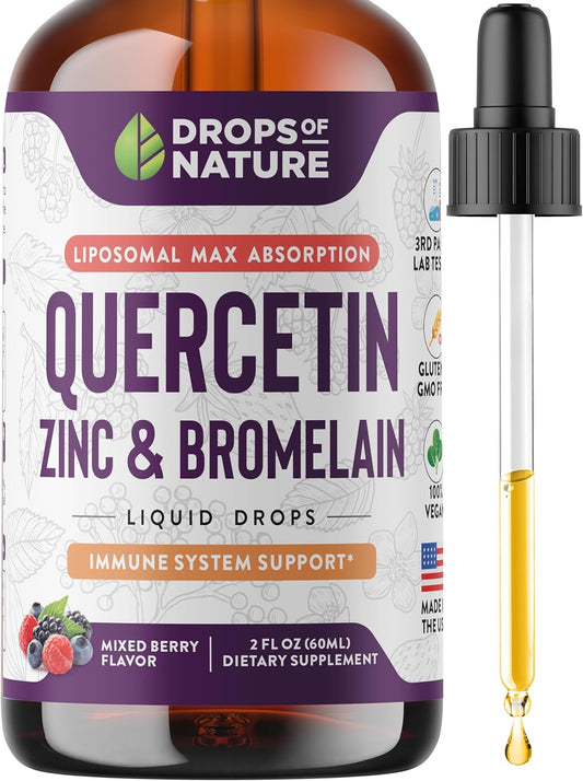 Nature's Quercetin with Bromelain & Zinc Liquid Drops - 750mg Immune Support for Adults & Kids | Bioflavonoid Rich Formula | Supports Immune Defense & Cellular Health | Vegan & Non-GMO | 2 Fl Oz - Espot.com.au