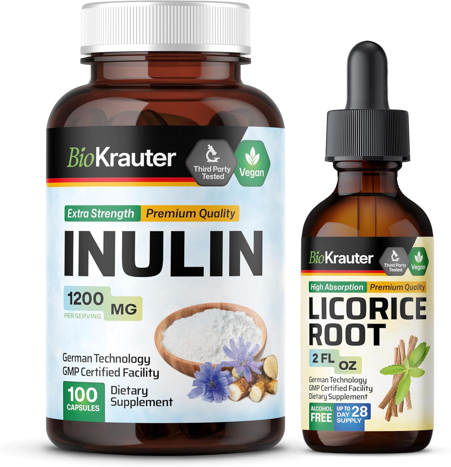 100 Capsules of BIO KRAUTER Inulin with 2 Fl. Oz. Licorice Root Tincture - Digestive Support Supplement Pack - Espot.com.au