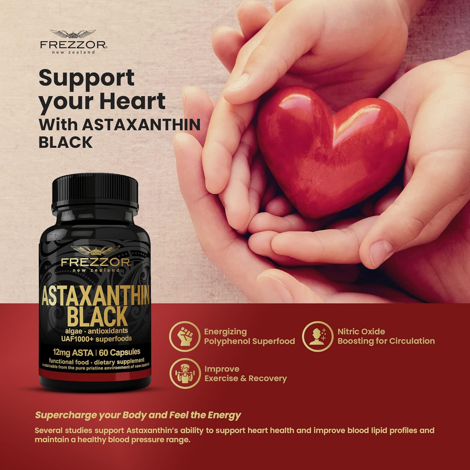 Astaxanthin Black UAF1000+ Super Antioxidant Softgels - Heart, Eye & Brain Health Support, Anti-Aging Skincare - 12mg Astaxanthin - 180 Softgels, 3 Month Supply - Espot.com.au
