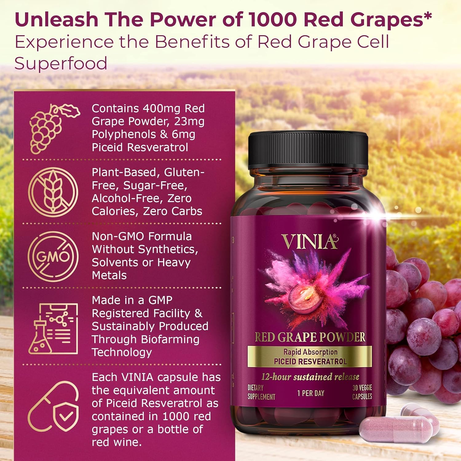 Get Optimal Blood Flow with VINIA Supplement Bundle - 90 Day Supply for Maximum Results from Clinical Trials - Espot.com.au