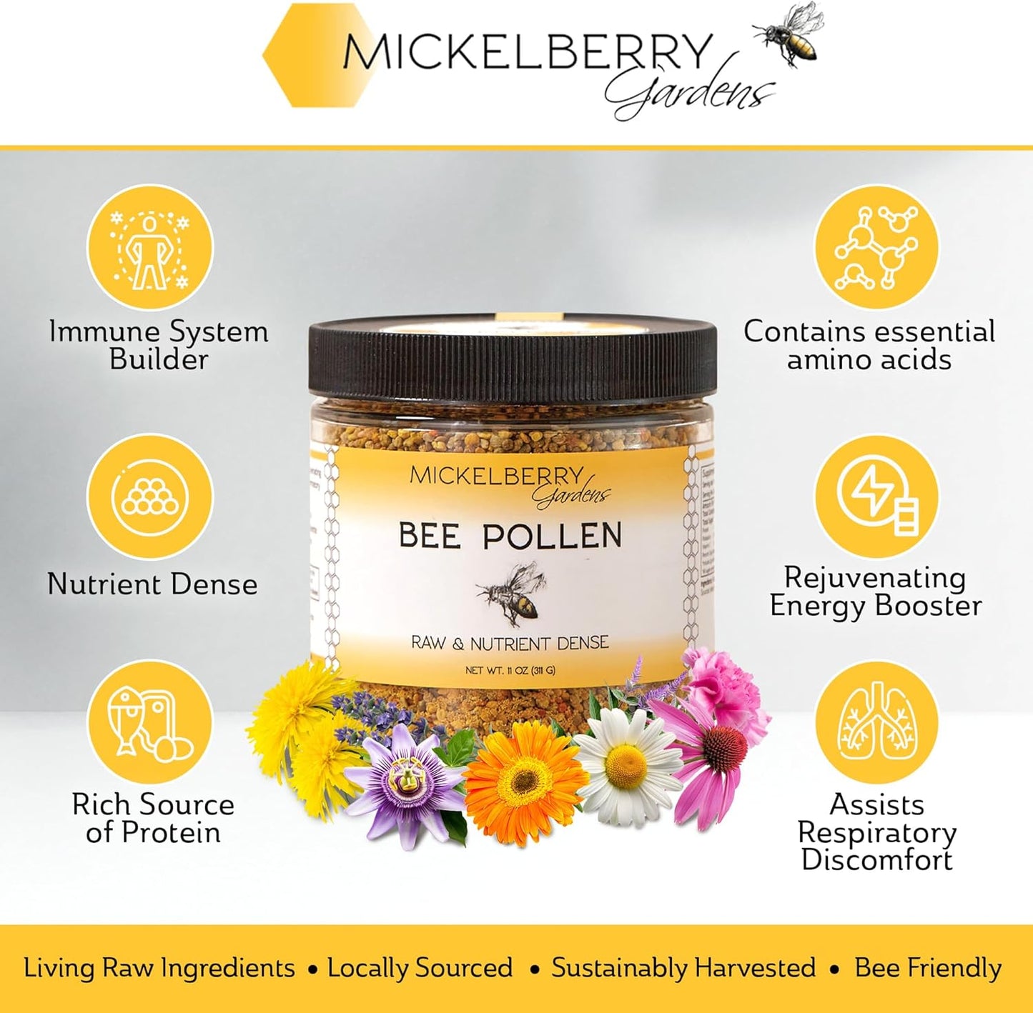 raw-bee-pollen-granules---superfood-rich-in-protein-vitamins-minerals-antioxidants---6-oz-jar---mickelberry-gardens-2