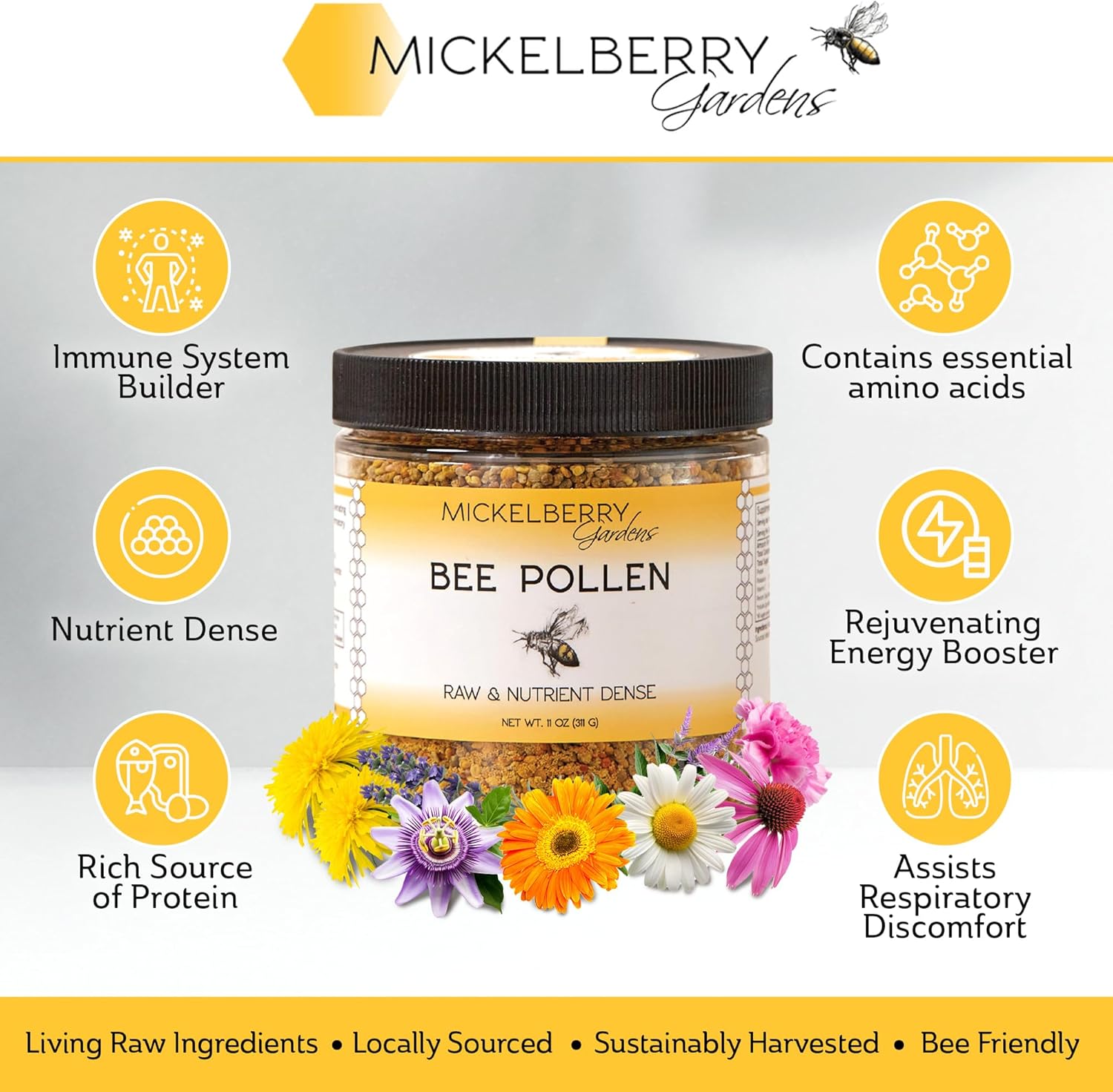 raw-bee-pollen-granules---superfood-rich-in-protein-vitamins-minerals-antioxidants---6-oz-jar---mickelberry-gardens-2