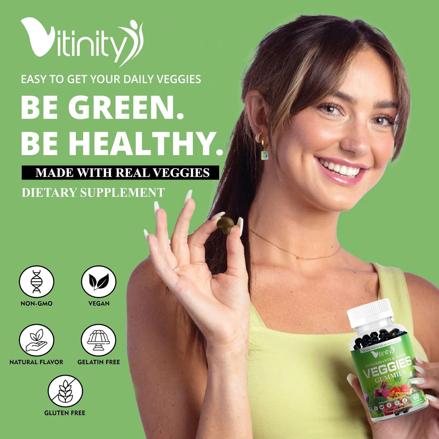 VITINITY Veggies Gummies Supplement with 30 Super Veggies, Fruits & Herbs - 120 Chews, Non-GMO, Gluten-Free - 60 Day Supply - Espot.com.au