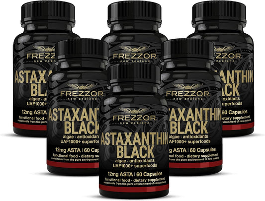 FREZZOR Astaxanthin Black Softgels - Heart, Eye & Brain Health, Anti-Aging Skincare - 12mg Astaxanthin, 360 Softgels, 6 Month Supply - Espot.com.au