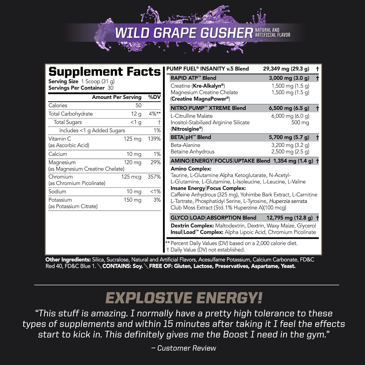 pmd-sports-ultra-pump-fuel-insanity---pre-workout-drink---wild-grape-gusher-flavor---boost-energy-strength-endurance-recovery---complex-carbs-amino-energy---30-servings-2