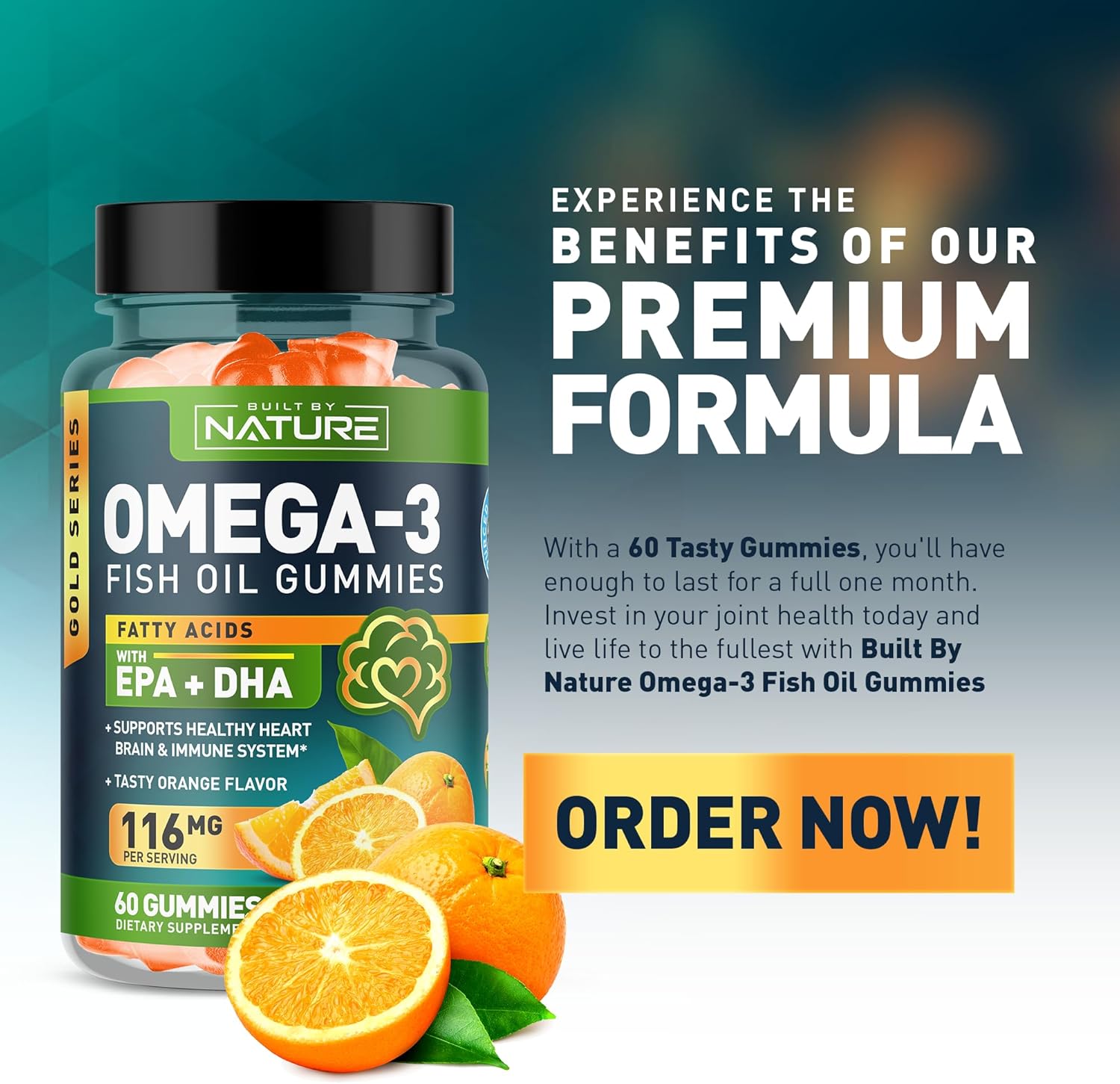 Triple Strength Omega 3 Fish Oil Gummies with EPA & DHA, 60 Gummies - Supports Heart, Brain & Immune System - Natural, Burpless Formula - 30 Day Supply - Made from Wild Fish - Espot.com.au