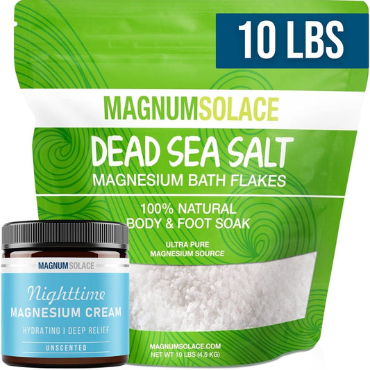 Unscented Magnum Solace Magnesium Flakes & Cream Bundle - Natural Magnesium Relief for Body & Skin - Espot.com.au