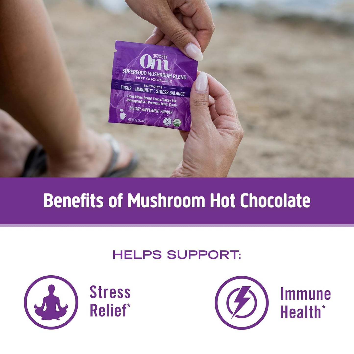 om-mushroom-superfood-hot-chocolate-blend-single-serve-packets---10-count-dutch-cocoa-flavor-with-lions-mane-reishi-chaga-turkey-tail-mushrooms-for-focus-and-stress-support---2g-sugar-25-calories-6