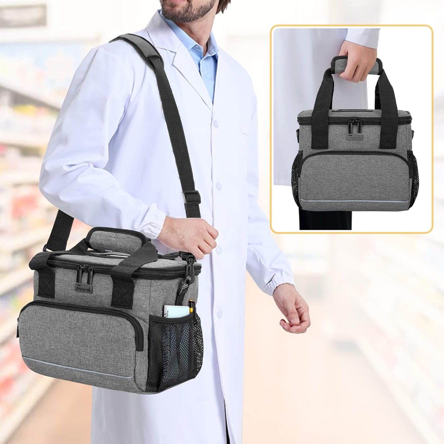 trunab-insulated-medication-cooler-bag-with-adjustable-dividers---portable-first-aid-organizer-for-home-travel---grey-6