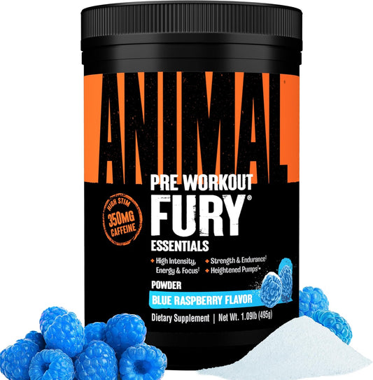 Blue Raspberry Animal Fury Pre Workout Powder - Energy & Focus Supplement with BCAAs, Caffeine, Beta-Alanine - Nitric Oxide Booster - Preworkout for Men & Women - 30 Servings - Espot.com.au
