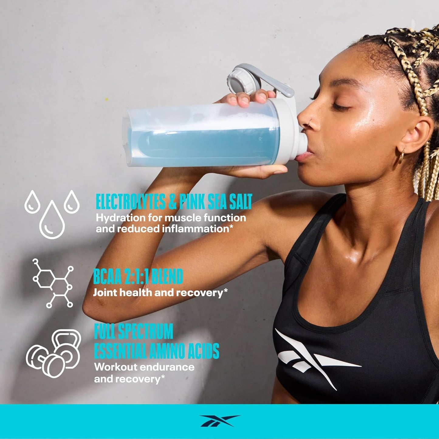 Reebok ReeCover BCAA EAA Electrolytes Supplement | 8g Essential Amino Acids, 5g Branch Chain Amino Acids, Hydration Support | Muscle Recovery, Strength | Post-Workout Drink | 30 Servings | Rocket Moon Pop Flavor - Espot.com.au