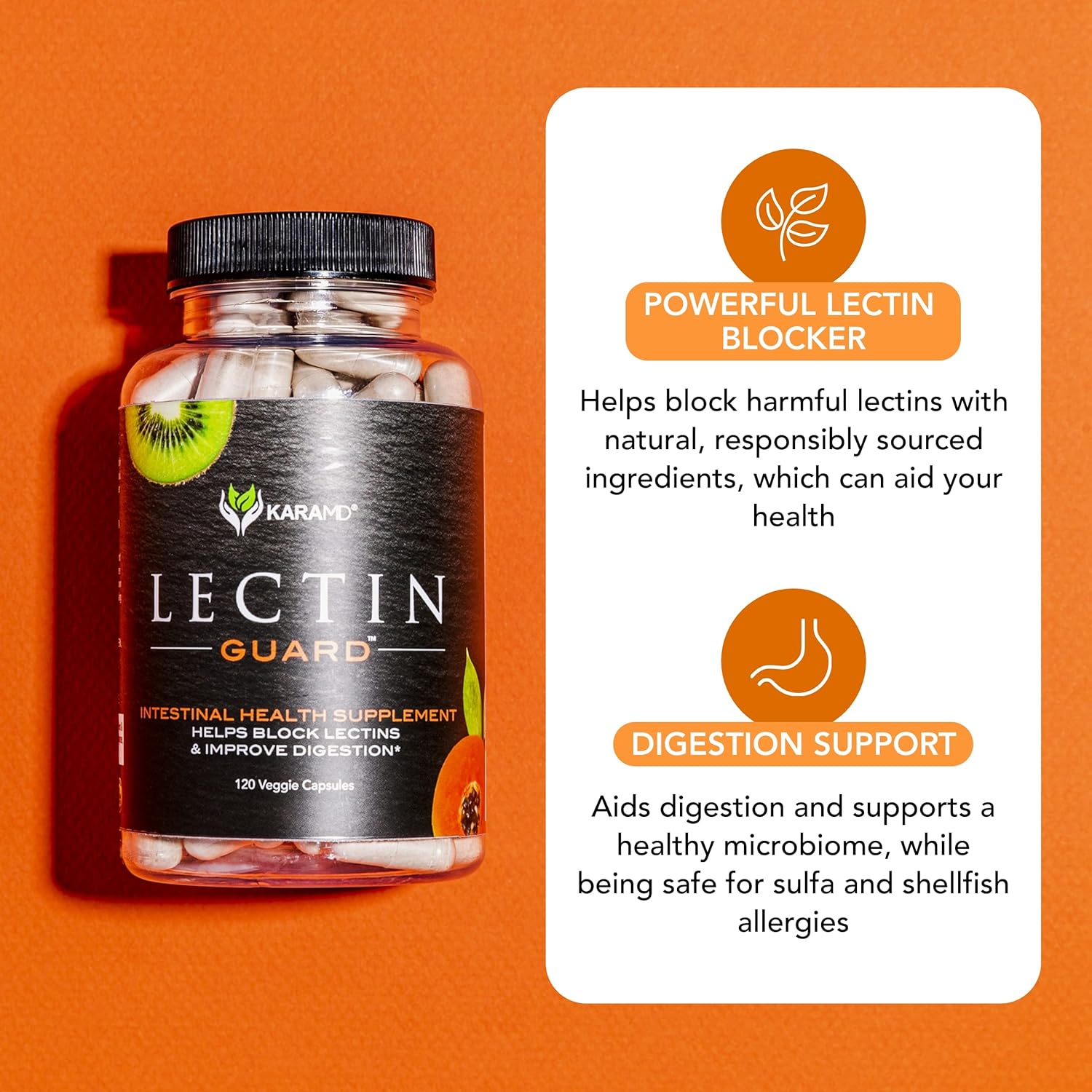 KaraMD Lectin Guard Supplement for Gut & Colon Health | Lectin Blocker with Slippery Elm, Bladderwrack, Sodium Alginate, Okra, Kiwi & Papaya | Vegan, Non-GMO, Gluten-Free | 30 Servings - Espot.com.au