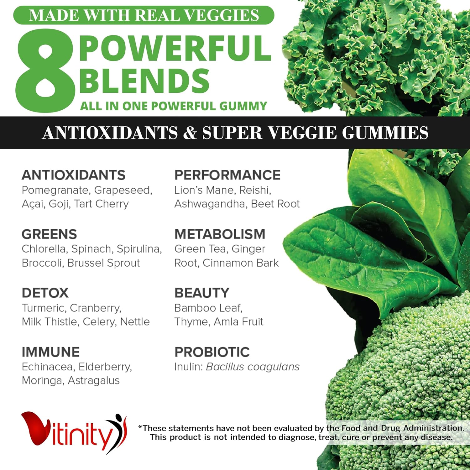 VITINITY Veggies Gummies Supplement with 30 Super Veggies, Fruits & Herbs - 120 Chews, Non-GMO, Gluten-Free - 60 Day Supply - Espot.com.au