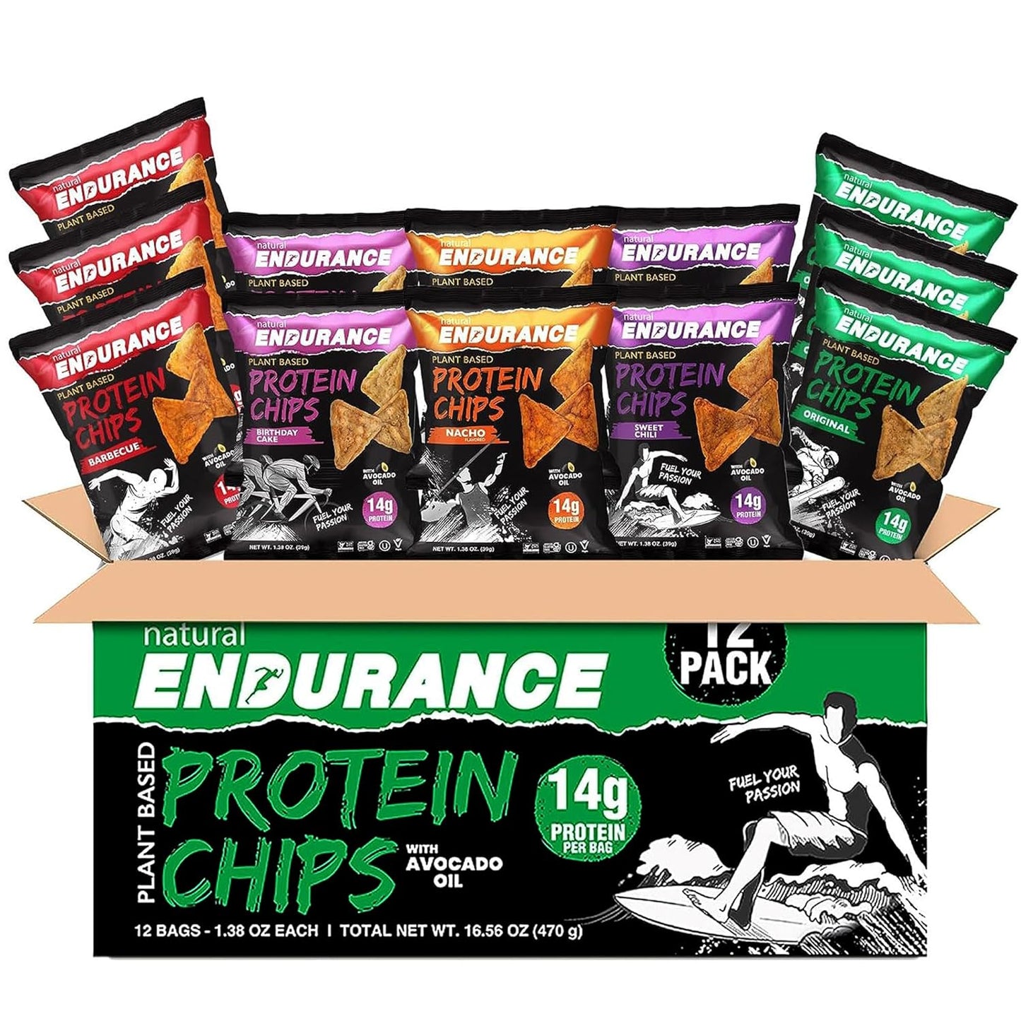 variety-pack-of-natural-endurance-protein-chips---low-carb-high-protein-vegan-snack-with-avocado-oil---nacho-bbq-chili-birthday-cake-original-flavors---gluten-free-14g-protein-per-bag---138-oz-bags-pack-of-12-1