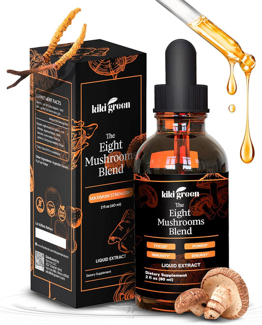 immunity-boosting-8-mushroom-liquid-extract-drops---cognitive-support-adaptogenic-complex-with-lions-mane-cordyceps-chaga-reishi-shiitake-maitake-red-reishi---kiki-green-supplement-1