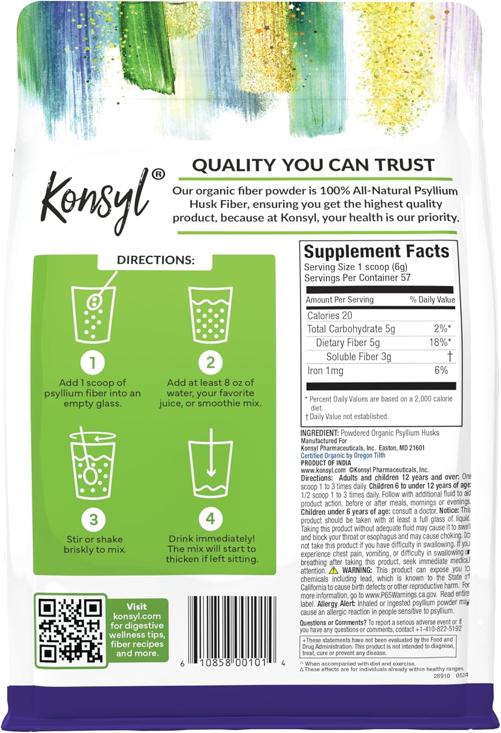 usda-certified-konsyl-organic-psyllium-fiber-powder---340g-gusset-bag---gluten-free-sugar-free-soluble-fiber-supplement-2
