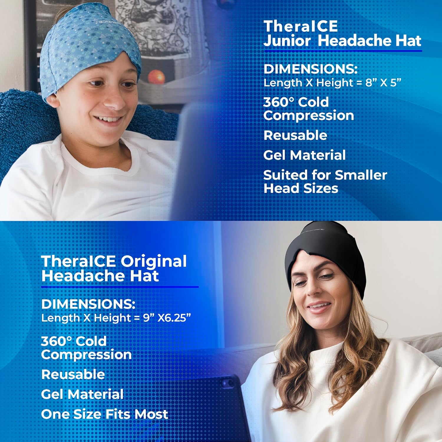 junior-migraine-relief-cap---gel-ice-pack-for-soothing-headaches-bumps-bruises---cooling-head-wrap-for-kids---face-cold-compress-hat-2