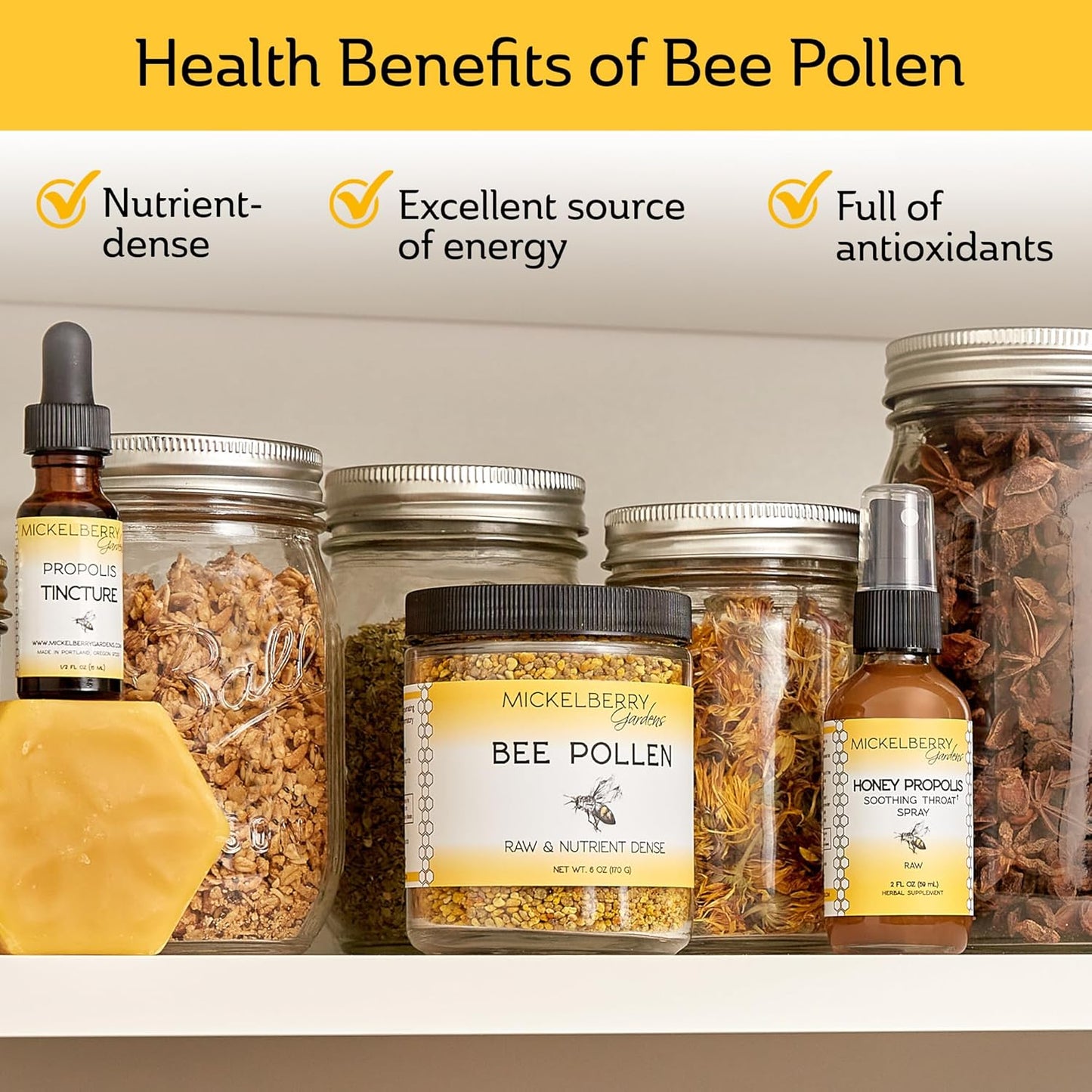 raw-bee-pollen-granules---superfood-rich-in-protein-vitamins-minerals-antioxidants---6-oz-jar---mickelberry-gardens-6