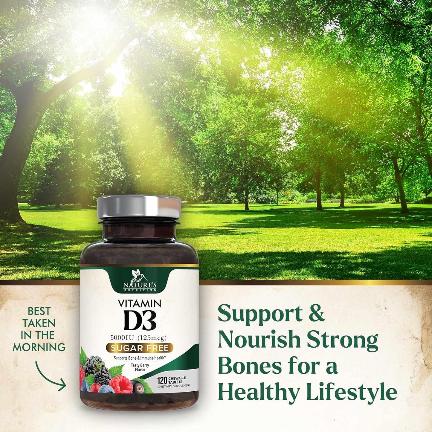 Chewable Vitamin D3 5000 IU Supplements for Bone, Teeth, Muscle & Immune Support - Sugar Free, Non-GMO, Gluten Free - 120 Tablets - Espot.com.au