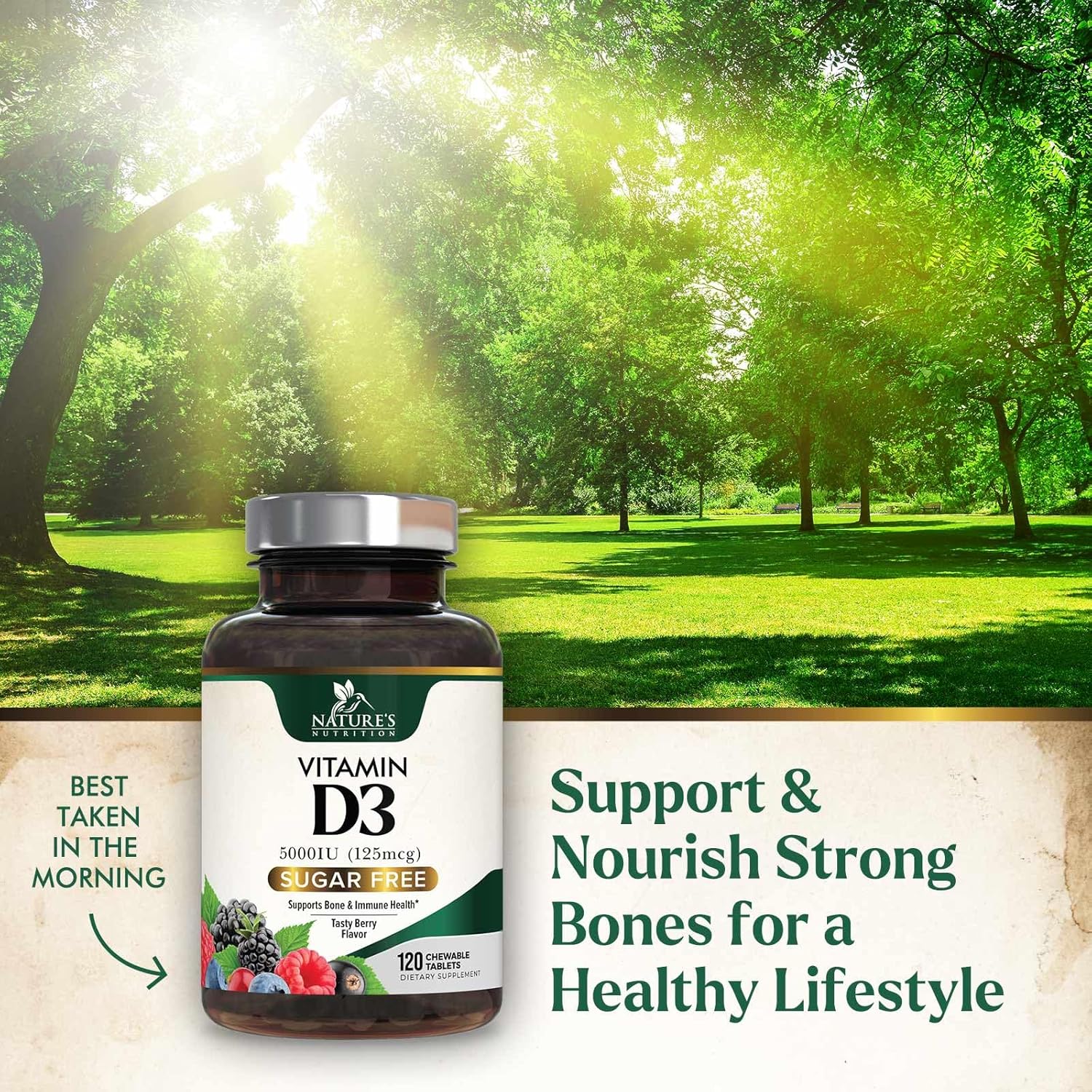 Chewable Vitamin D3 5000 IU Supplements for Bone, Teeth, Muscle & Immune Support - Sugar Free, Non-GMO, Gluten Free - 120 Tablets - Espot.com.au