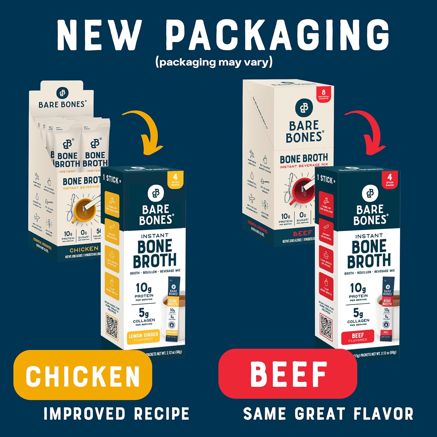 variety-pack-of-bare-bones-bone-broth-instant-powdered-beverage-mix-8-sticks-10g-protein-keto-paleo-friendly---chicken-beef-flavor-2