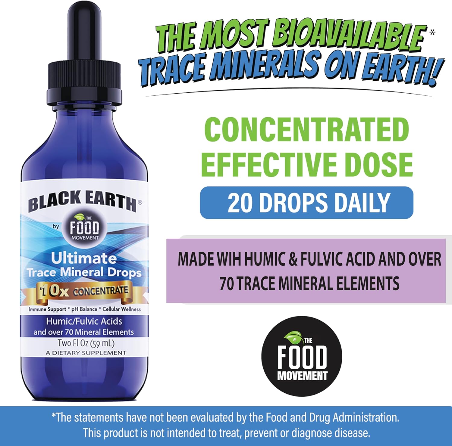 Black Earth Ultimate Trace Minerals 10x Strength - Fulvic & Humic Acid Supplement for Athletes - Non GMO Vegan - 2oz Dropper - Espot.com.au