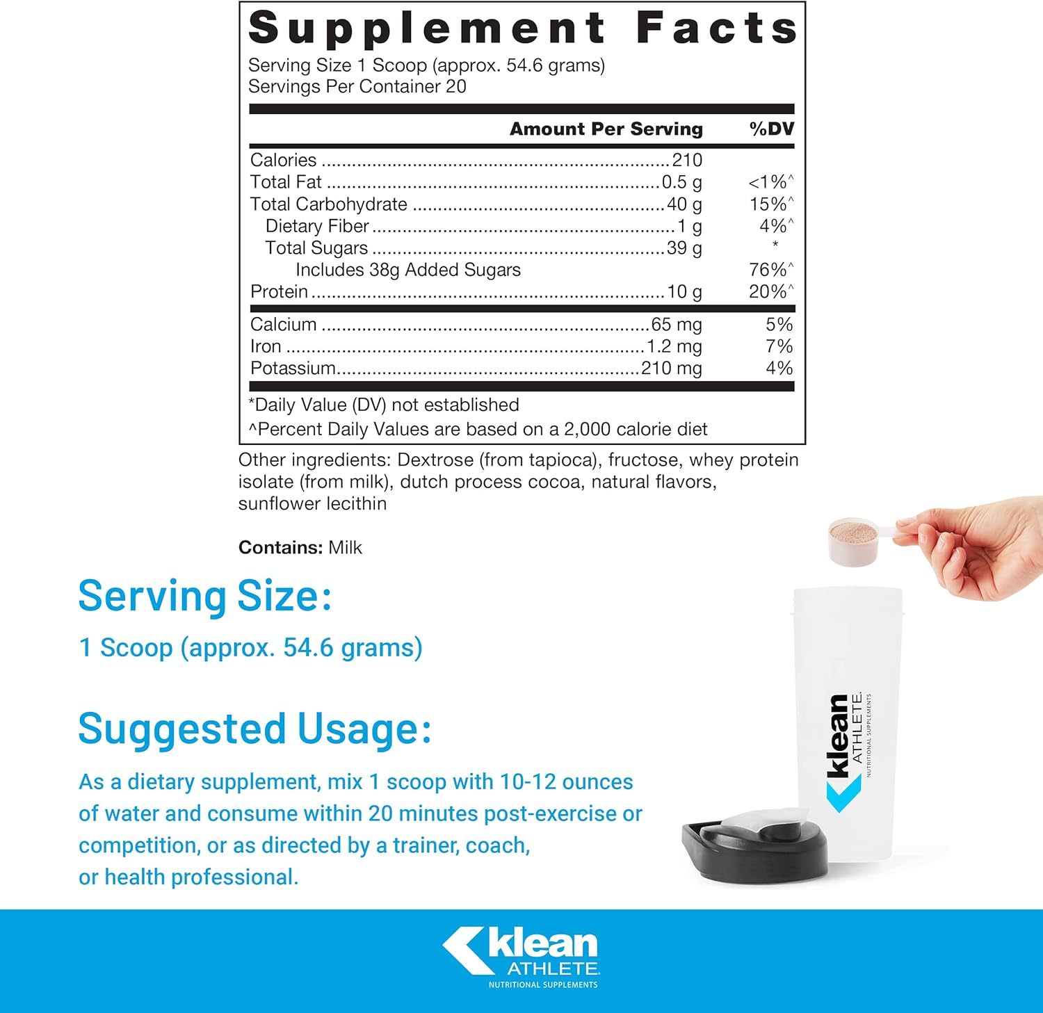 nsf-certified-klean-recovery-milk-chocolate-powder---385-oz---muscle-recovery-post-exercise---athlete-approved-2