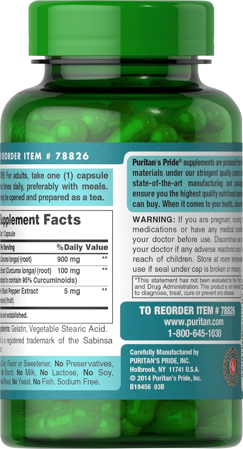 Puritan's Pride Turmeric Curcumin Capsules with Bioperine - 1000mg, 60 Count - High-Quality Supplement for Joint Support and Overall Wellness - Espot.com.au