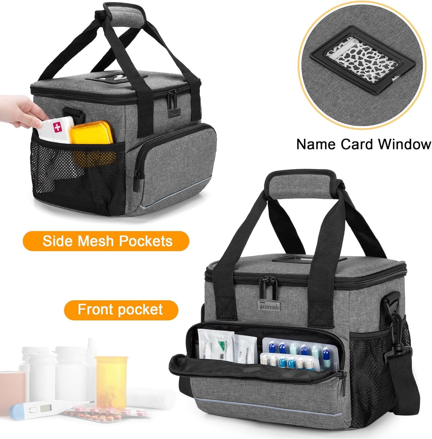 trunab-insulated-medication-cooler-bag-with-adjustable-dividers---portable-first-aid-organizer-for-home-travel---grey-4