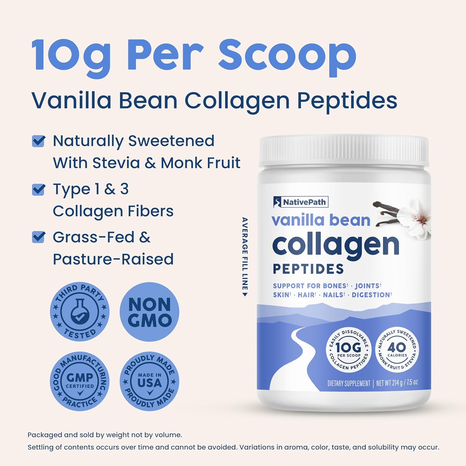 vanilla-bean-collagen-peptides-powder---grass-fed-type-1-3-hydrolyzed-protein-for-hair-skin-nails-bones-joints-digestion---keto-paleo-friendly-gluten-and-dairy-free-214g-4