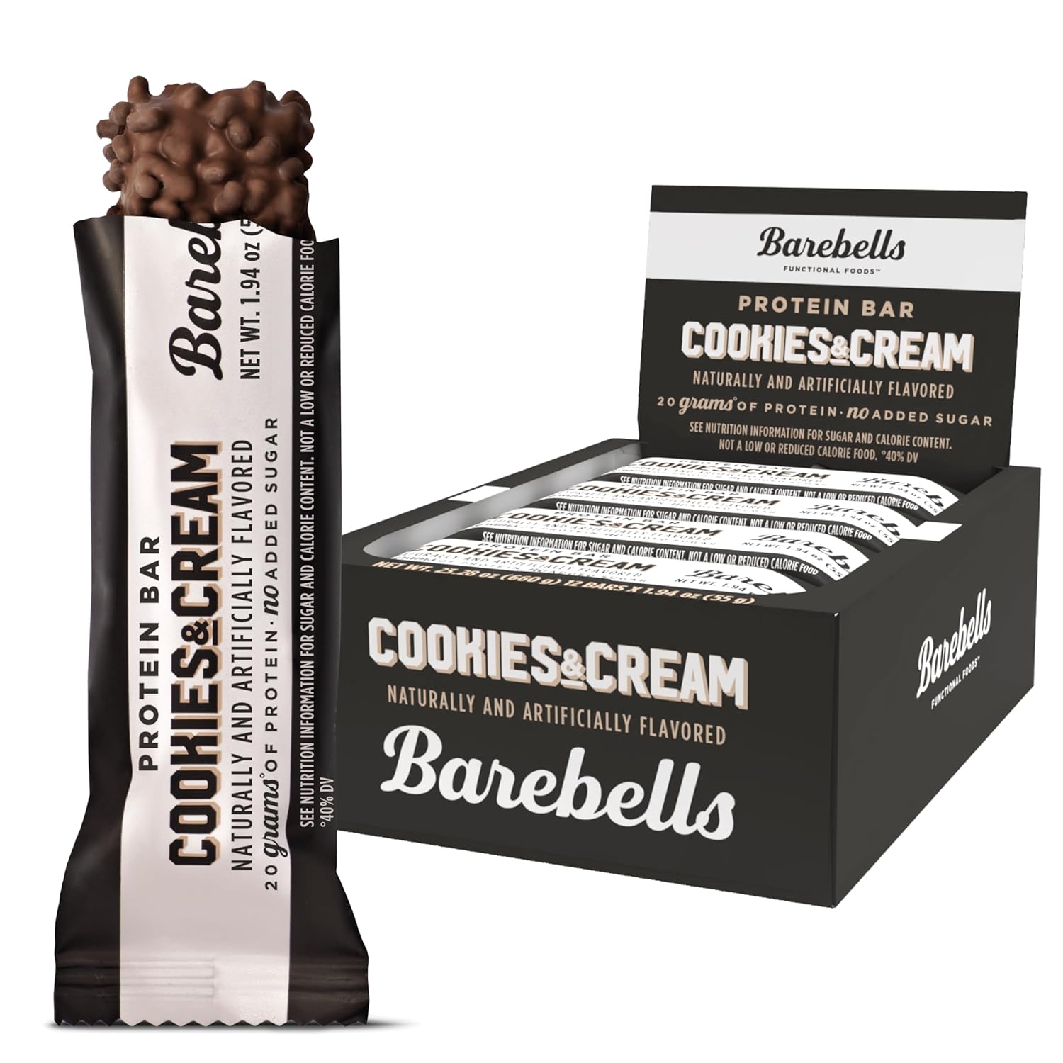 Barebells Cookies & Cream Protein Bars - 12 Count, 20g High Protein Treats - Chocolate Nutrition Bar with 1g Sugars - On-The-Go Breakfast or Post-Workout Snack - Espot.com.au