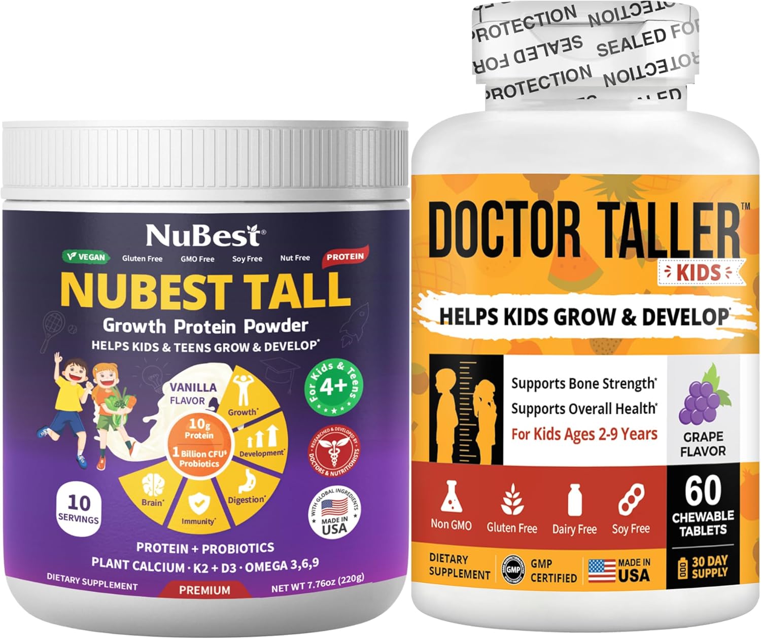 nubest-tall-vanilla-vegan-protein-powder-doctor-taller-kids-multivitamin-bundle---10-servings-protein-60-chewable-tablets---grape-flavor---supports-bone-health-immunity-1