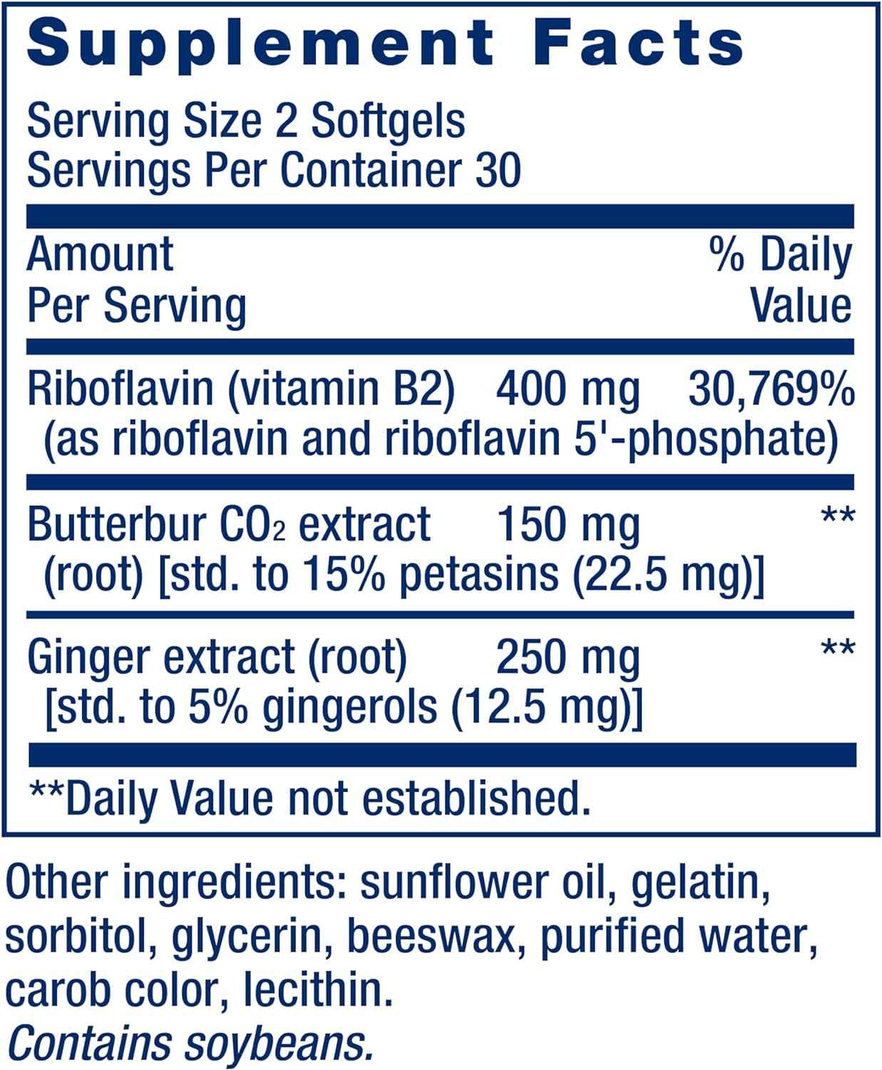 Butterbur Root Extract with Vitamin B2 & Ginger Supplement for Head Discomfort - Gluten-Free Softgels for Migraine Relief - 60 Count