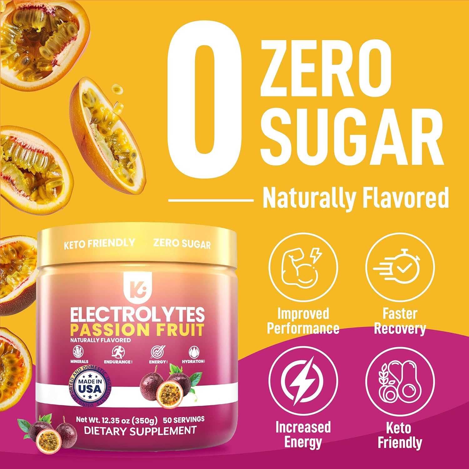 Passionfruit Keto Electrolyte Powder - Sugar-Free Hydration - Sips Like Sunshine - Keto-Friendly Electrolytes Powder - Espot.com.au