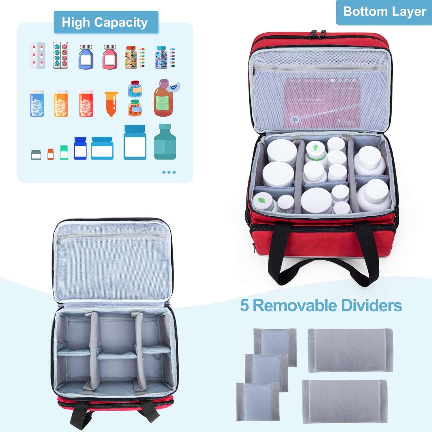 curmio-double-layers-pill-bottle-organizer-bag-with-lockable-zippers---red-travel-friendly-medication-storage-case-for-prescription-bottles-and-medical-supplies-3