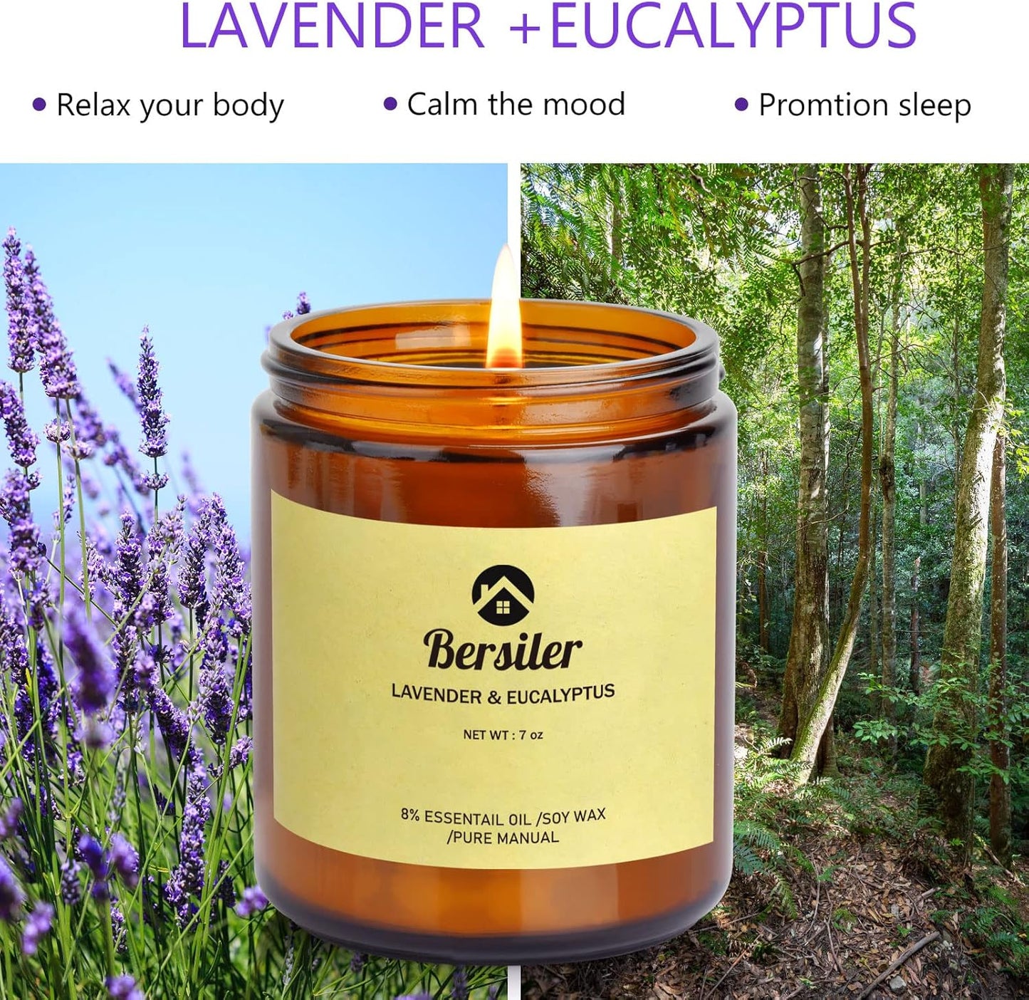 7oz Lavender Eucalyptus Aromatherapy Candle for Stress Relief - Soy Wax Blend, Ideal Gift for Women on Birthdays & Christmas - Home & Bedroom Relaxation Candle - Espot.com.au