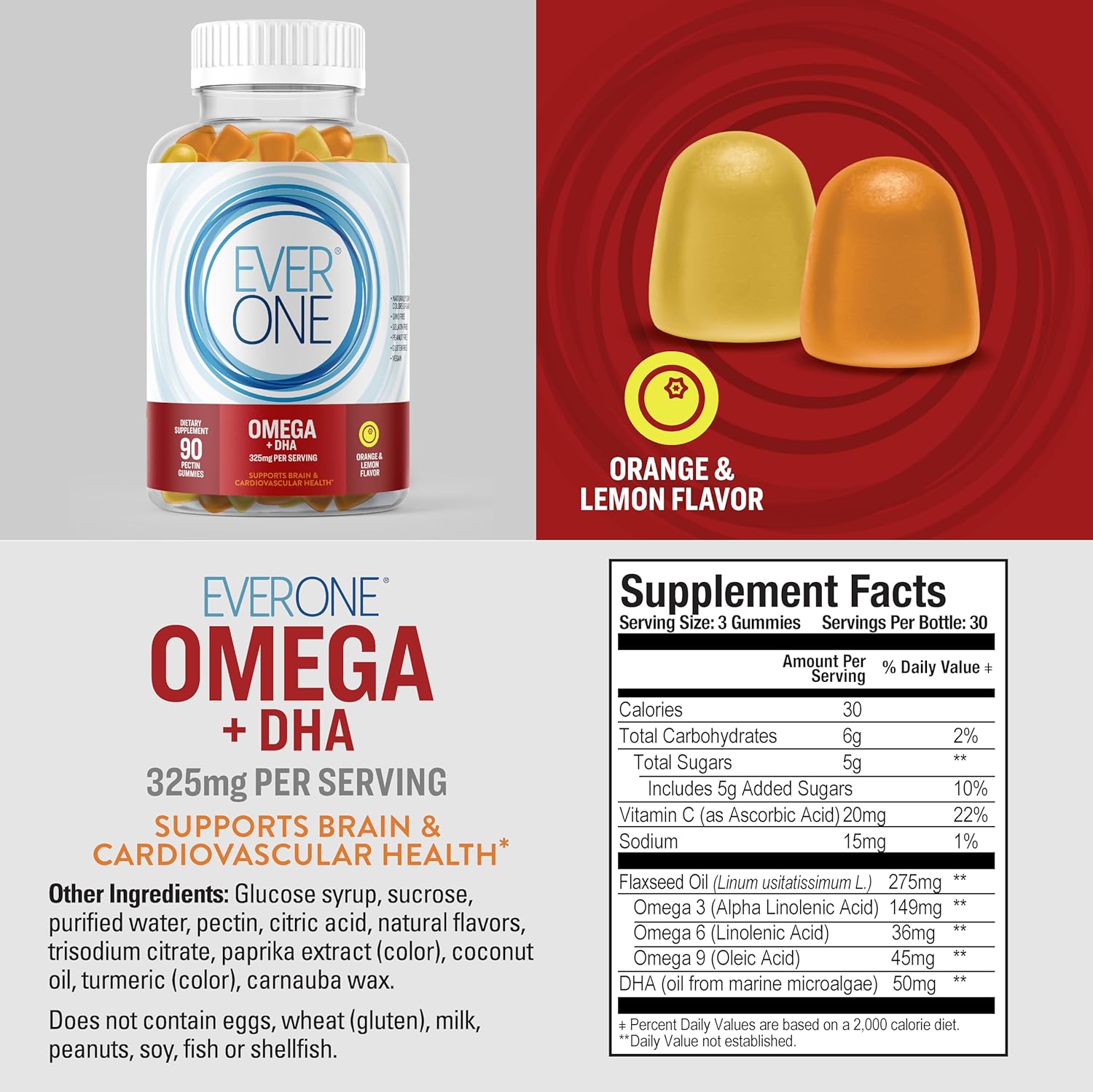 Vegan Omega Fish Oil Gummies for Adults and Teens with DHA - Brain and Cardio Health Support - Orange and Lemon Flavored with Omega 3, 6, 9 - GMO Free - Espot.com.au